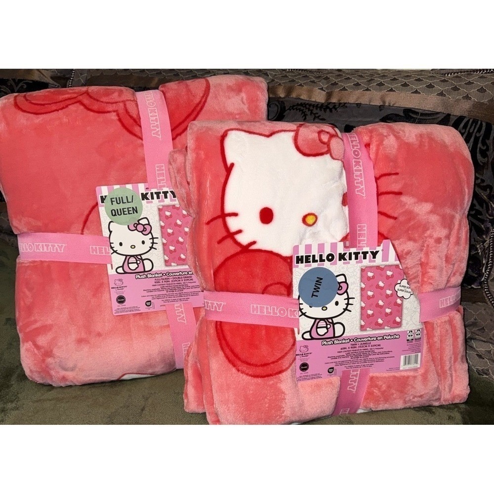 Hello Kitty Plush Blanket Full/Queen And Twin Pink Sanrio All Over Print Bow